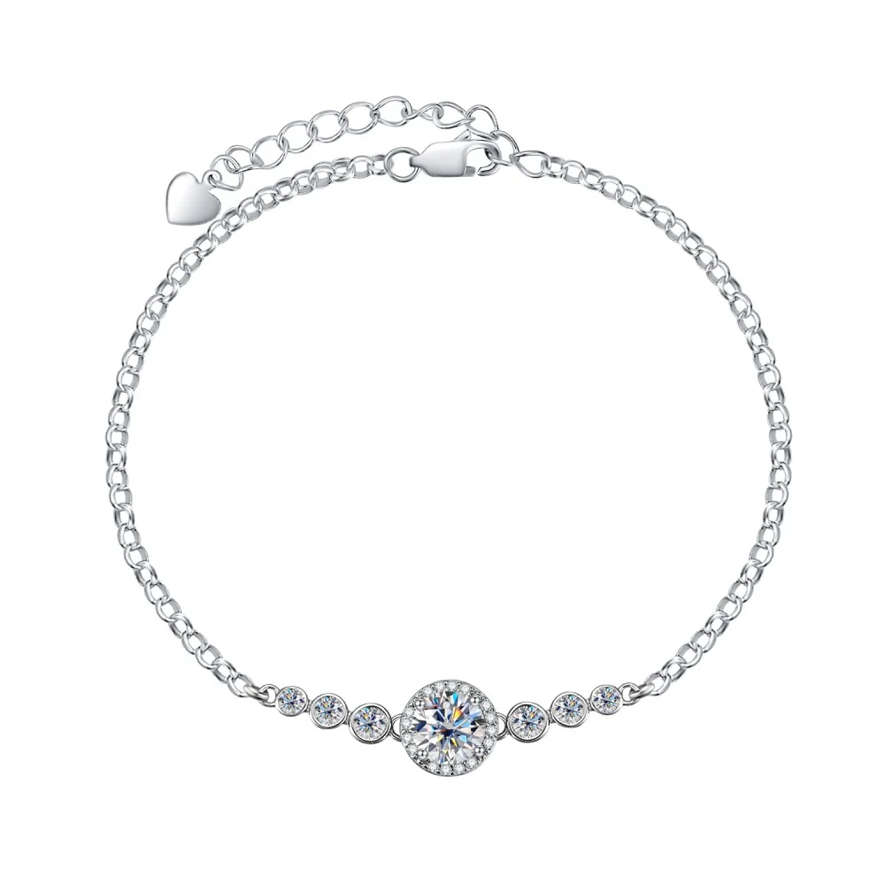 

Luxury Exquisite 1ct Moissanites Women's Bracelet -925 Sterling Silver Adjustable Bracelet & Engagement Anniversary Jewelry Gift