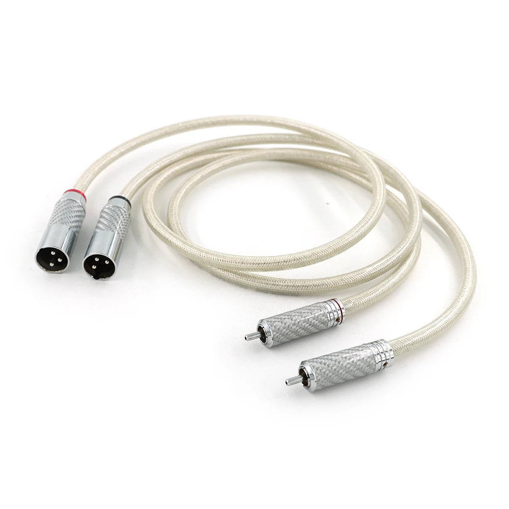 زوج ربط RCA-XLR من فئة البث - فضي-OCC ثلاثي الحماية مع أطراف ألياف الكربون (رفض الضوضاء المتوازن) #4