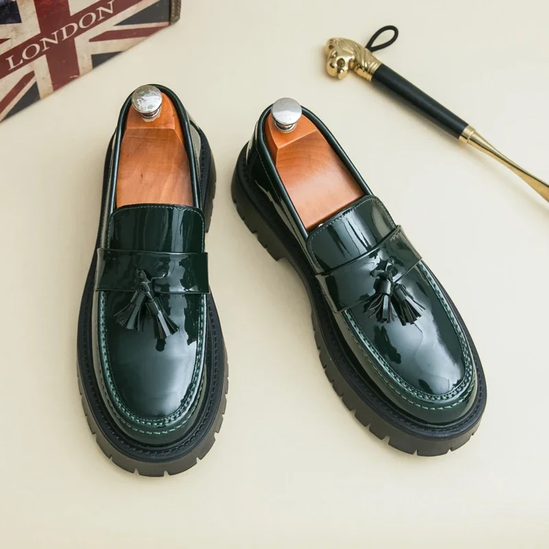 

New Summer Round Toe Thick Soled Mens Leather Shoes Trendy Commuting Business Shoes Anti Slip Classic Interview Formal Shoes