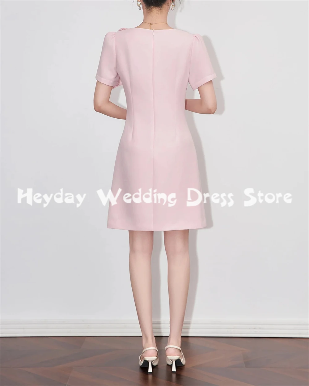 Heyday فساتين سهرة نسائية ثلاثية الأبعاد بفيونكة على شكل حرف A فساتين سهرة سعودية بأكمام قصيرة بطول الركبة فساتين حفلات رسمية أنيقة 2025 #2