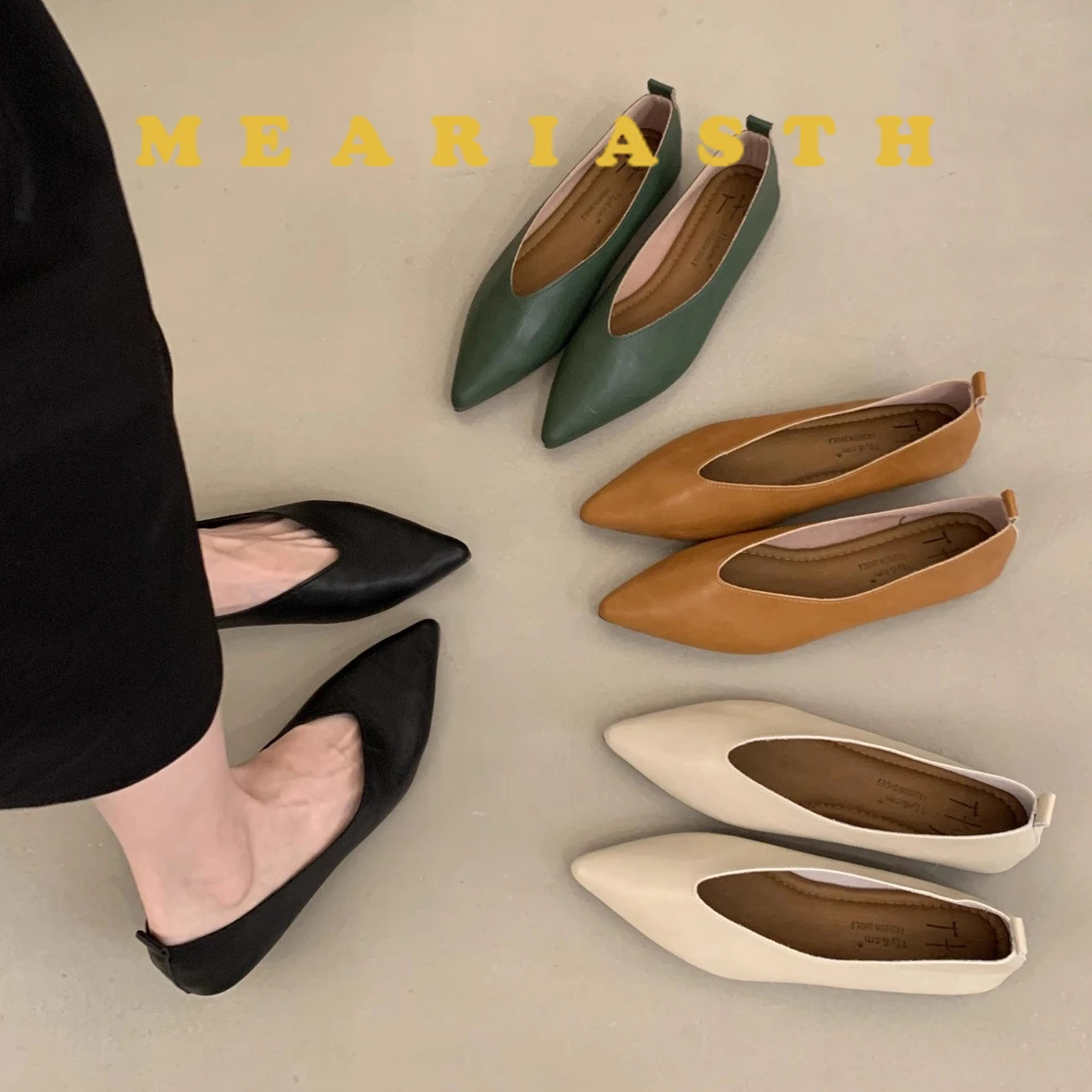 

Women's genuine leather pointed toe slip-on ballet flats soft comfortable elegant ladies slim daily ballerinas shoes for woman