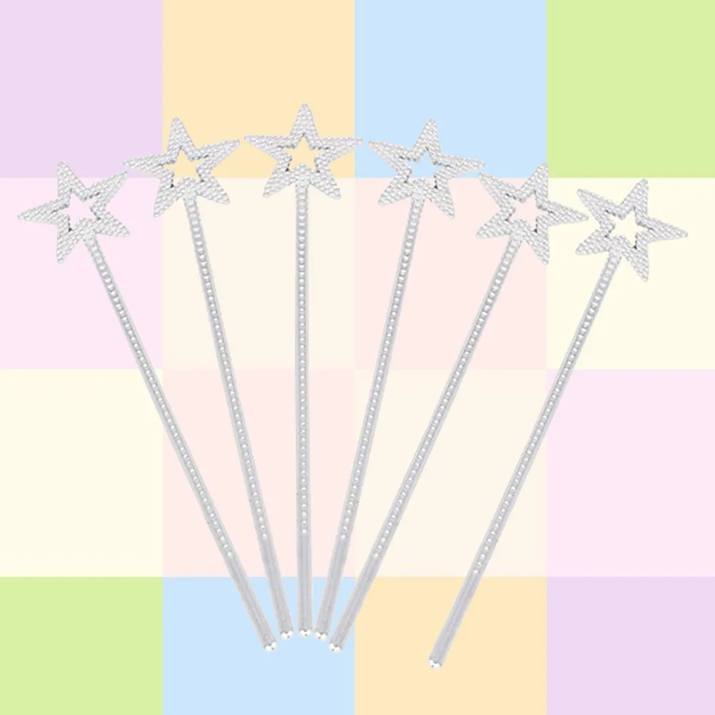 6Pcs Electroplated Pentagram Wand Plastic Fairy Stick with Glitter Beads Star Light Effect for Kids Party Birthday Cosplay Magic