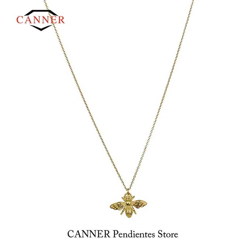 CANNER Real 925 Sterling Silver Gold Plated Simple Bee Pendant Necklaces for Women Clavicle Chain Temperament Necklace Jewelry