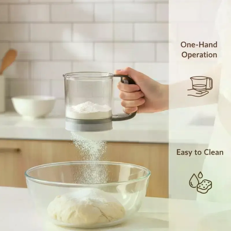 Semi-Automatic Flour Sifter With Hand Press Design Transparent Flour Sieve Non-stick Baking Tools Kitchen Gadgets Accessories