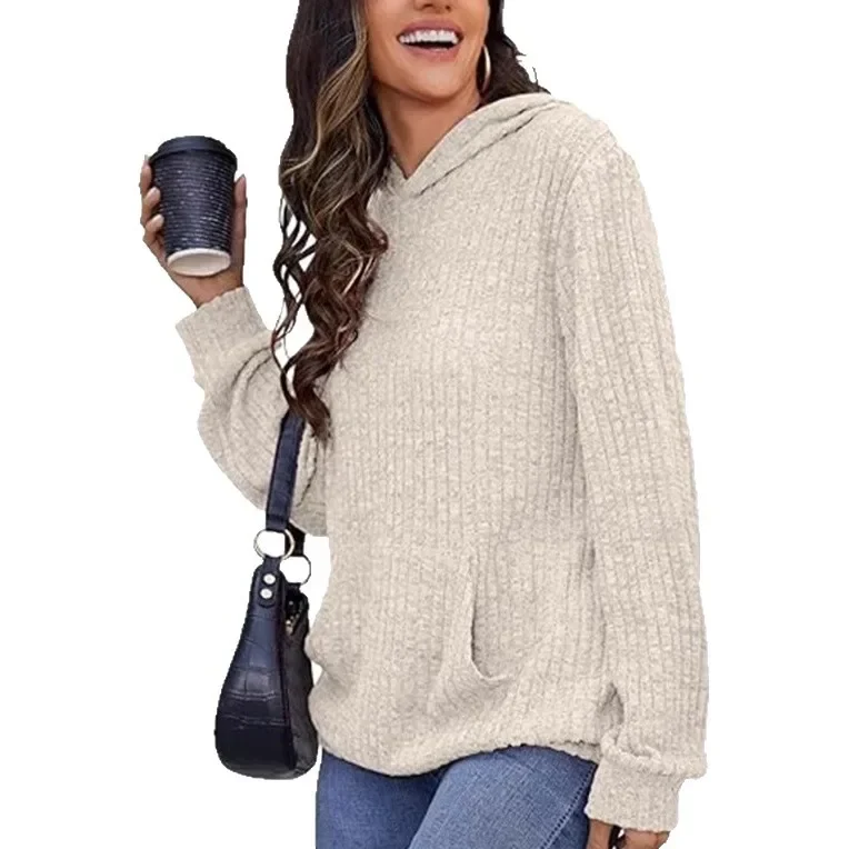 Jesień Zima Nowość z Kieszeniami Długi Rękaw Damska Bluza z Kapturem z Dzianiny w Jednolitym Kolorze Inne Style z Tajwanu