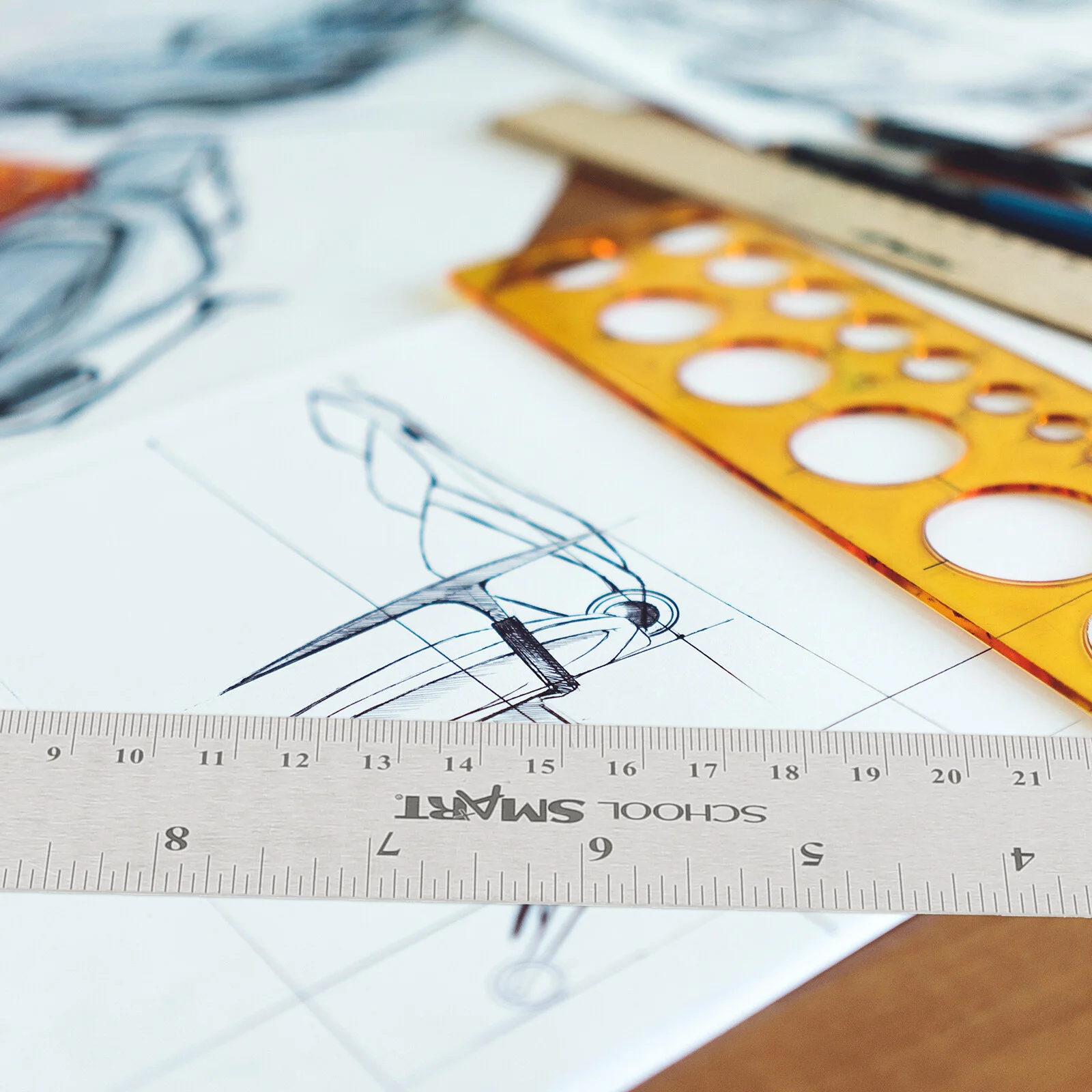 STOBOK Stainless Steel Metal Ruler: 2PCS Metal Ruler with Cork Backing Non- Rulers with Inch and Centimeters Metric