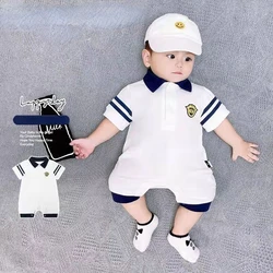 Cotton Newborn Baby Boy Short Sleeve Polo Shirt  Jumpsuit Romper Overall Handsome Gentleman Clothes 0-18Months