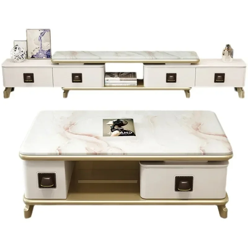 Luxury Designer Furniture for Home Living Room Marble Coffee Table with Storage Modern Aesthetic Space Drawer Saving Side Stolik