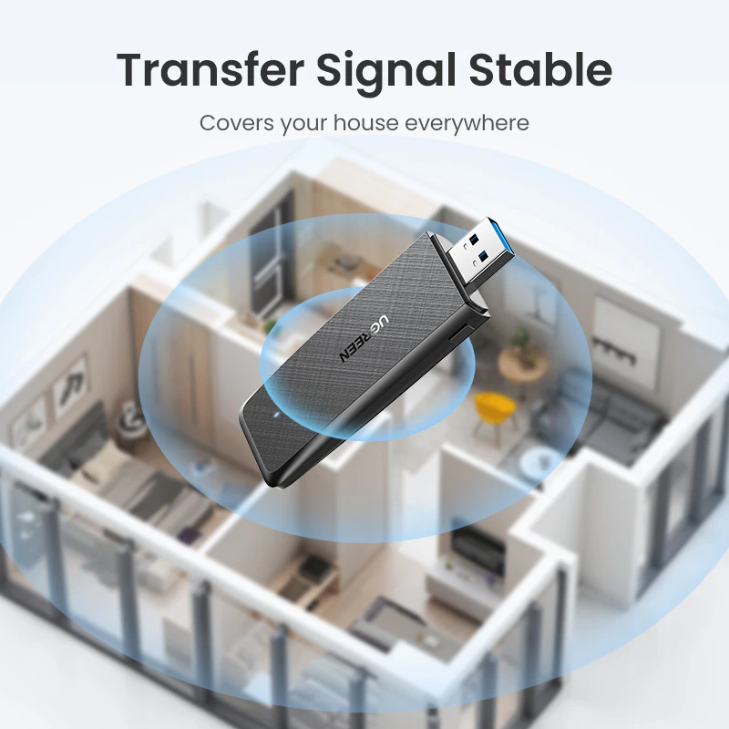 UGREEN-adaptador WiFi USB 3,0 AC1300Mbps, 5,8G y 2,4G, para PC, ordenador portátil, Windows, antena USB, tarjeta de red Ethernet