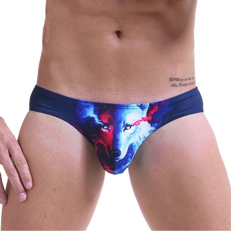 Ropa interior Sexy con estampado de lobo en 3D para hombre, calzoncillos transpirables, bragas elásticas juguetones de cintura baja