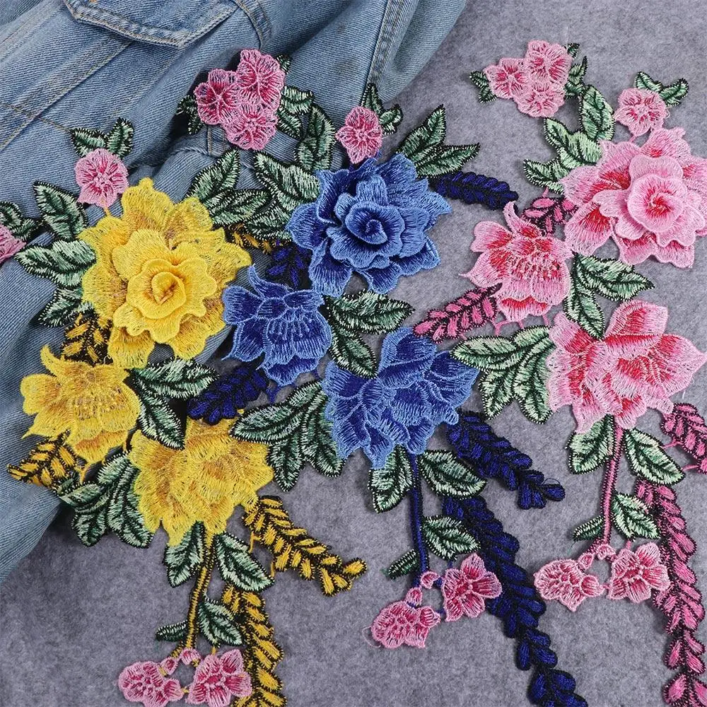 Patches For Clothing Multicolor Rose Flower Embroidery Patch Appliques Badge Stickers For Clothes