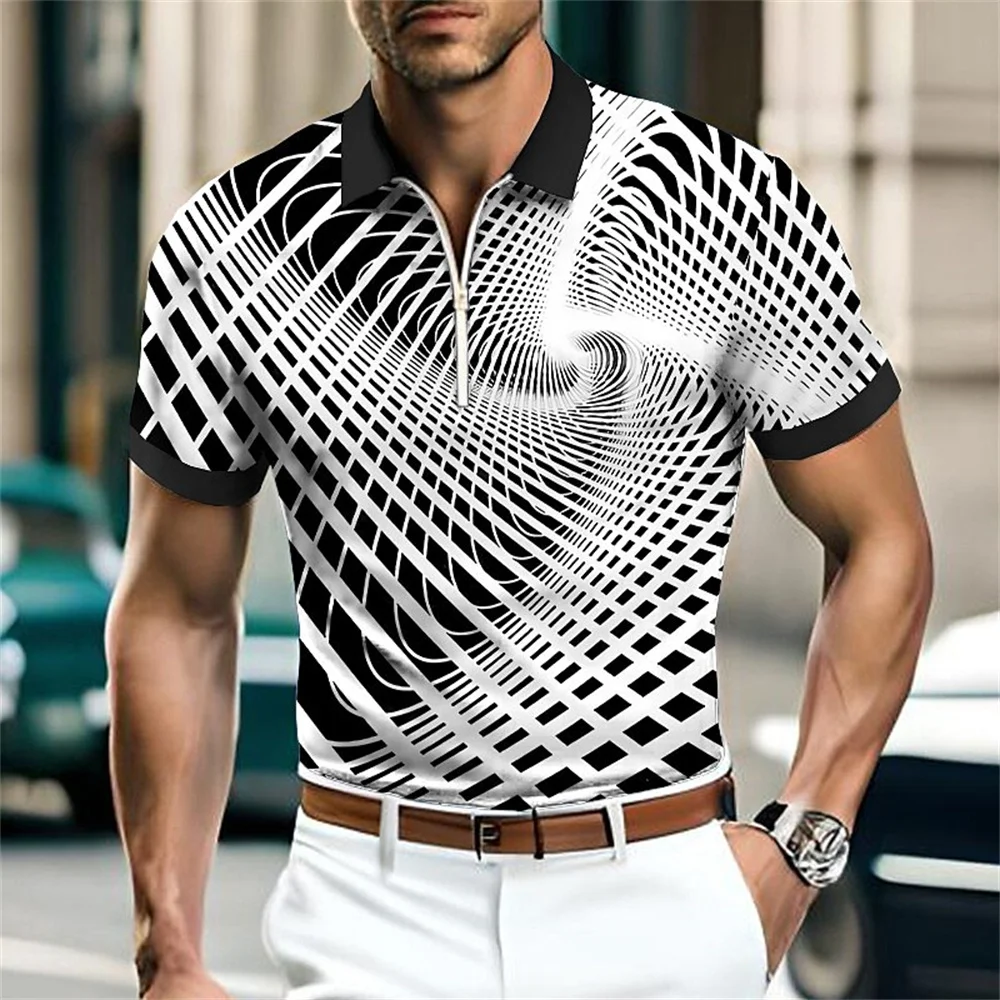 Men's Zipper Polo Shirts 3d Printed Man Short Sleeve Top Everyday Male Lapel Button Shirt Street Trend Clothing Oversized Tshirt