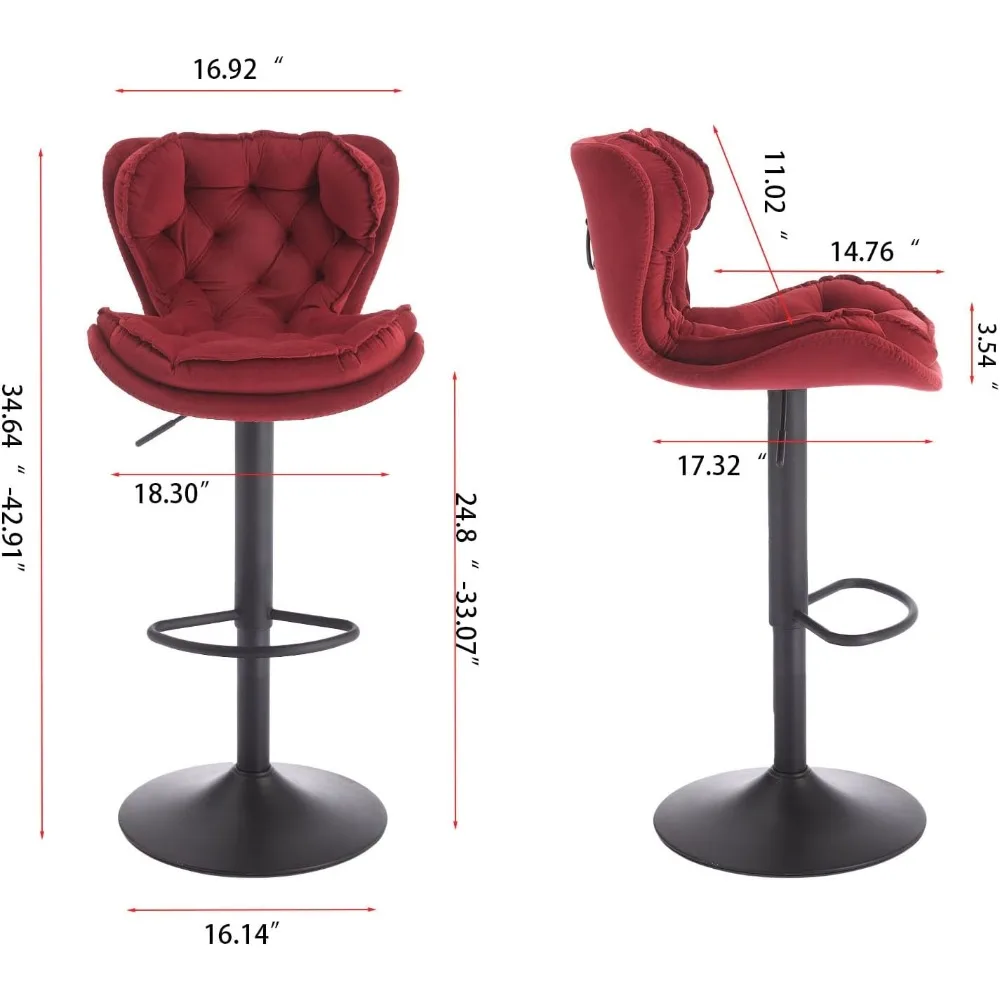 مقعد مرتفع بارتفاع حانة دوارة حديثة، كرسي طعام عالي مع مقعد مخملي، مسند ظهر، مقعد طاولة هيدروليكي بدون ذراع