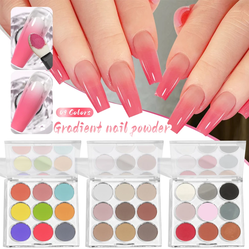 9Colors/1Set Solid Patting Nail Powders UV Polish Decoration Shimmer Fine Glitter Gradient Pat Manicure Polish Powder