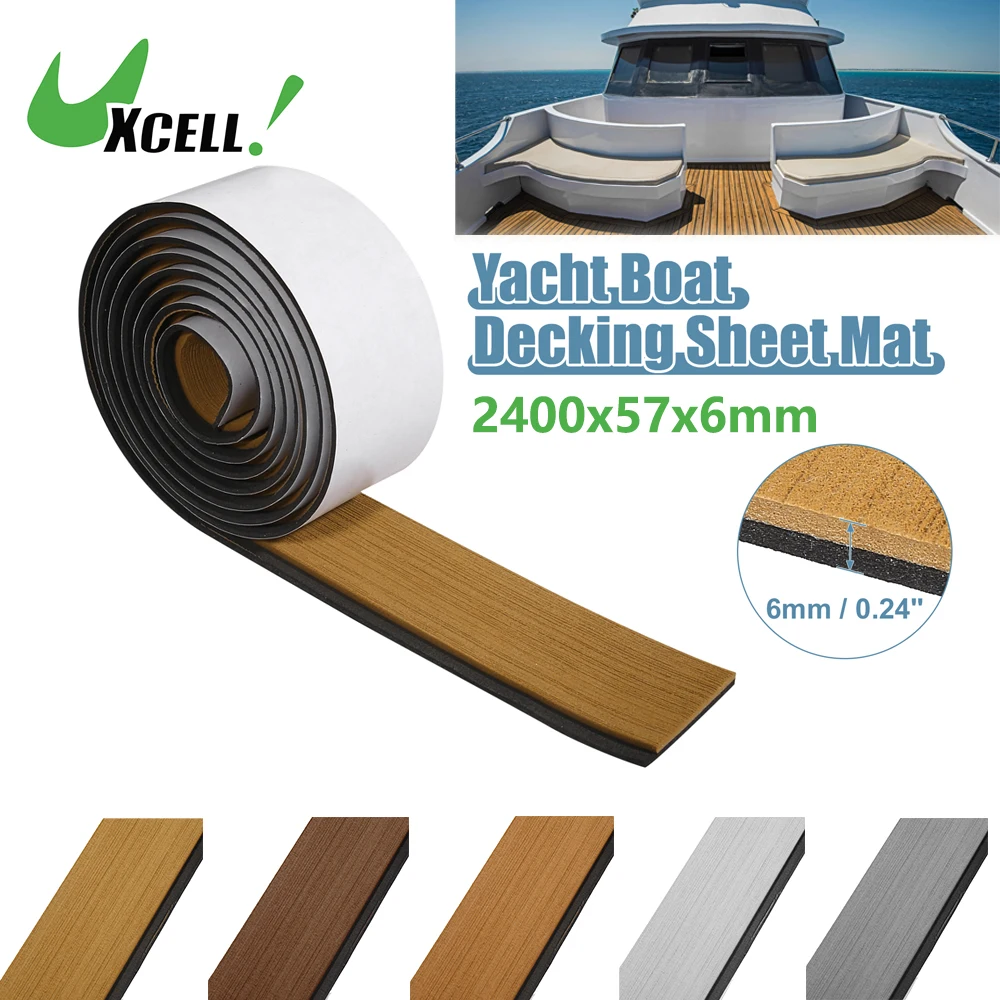 Uxcell 2400x57x6mm EVA Decking Sheet Mat Non-Slip Self-Adhesive for Boat Yacht Marine Deck Pad RV Car Trunk Flooring Carpet