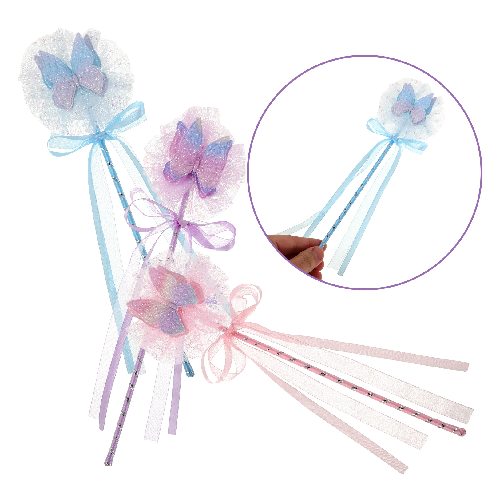 

3pcs Fairy Wands Kids Party Favors Bowknot Design Princess Costume Props Butterfly Wand Girls Playthings Stage