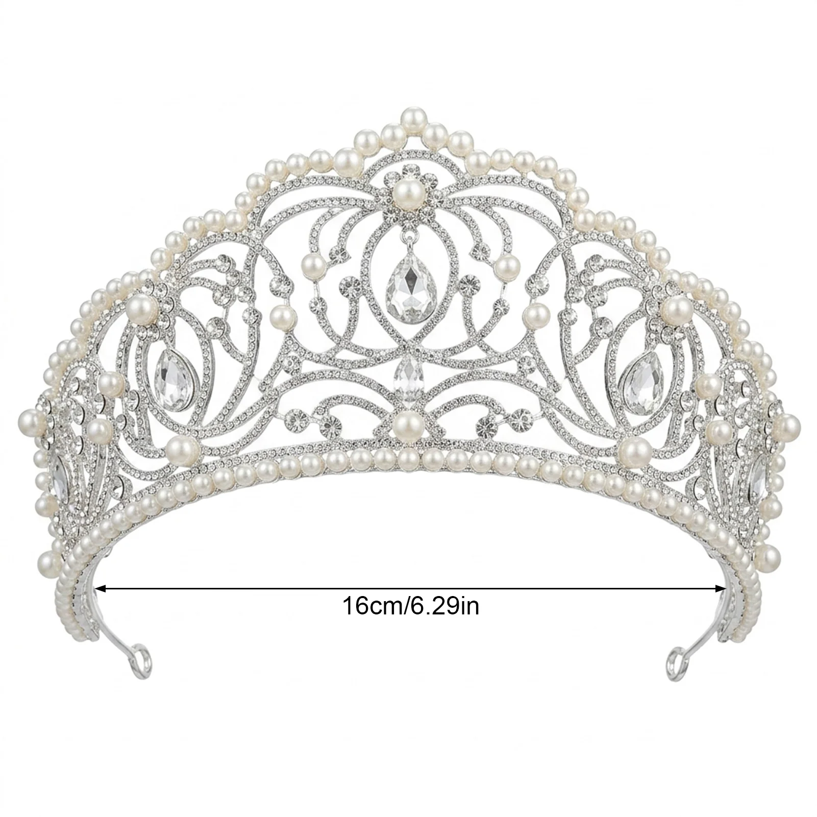 Rhinestone Crown for Wedding Bride Elegant Pearl Tiara Hairpiece Bridal Headband Accessories for Party Prom Formal Events view 5