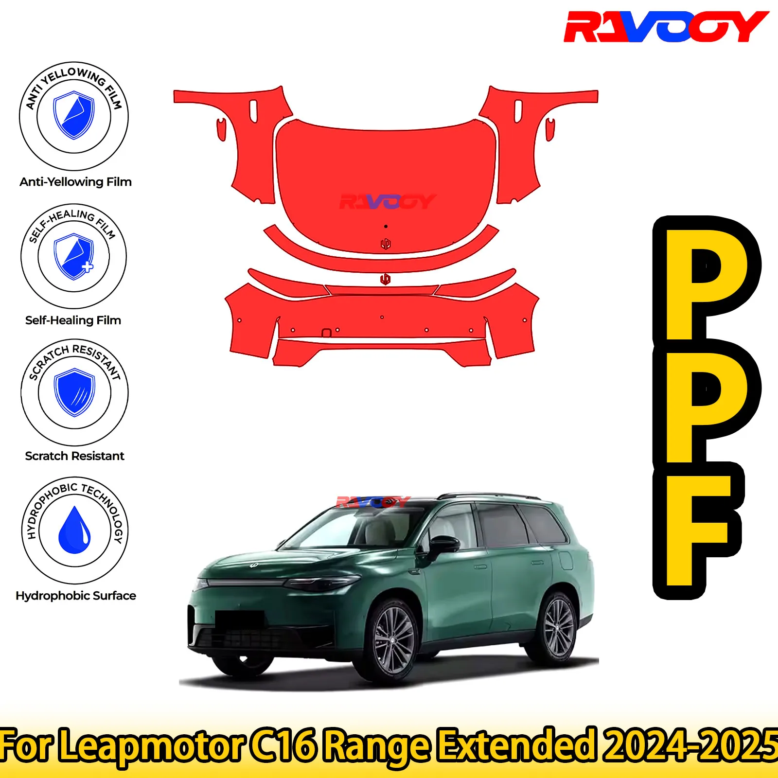 

For Leapmotor C16 Range Extended 2024-2025 Glossy Matte Black Precut front PPF Kit Paint Protection Film