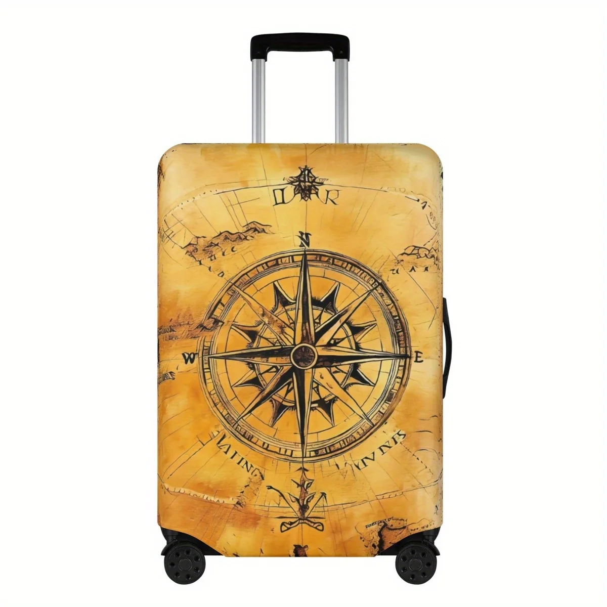 

1pc Vintage Compass Luggage Cover, Foldable Thickened Travel Suitcase Protector, Double-Sided Printing Polyester