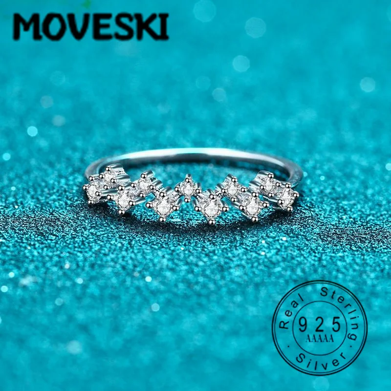 

Кольцо-полуободок из стерлингового серебра 925 пробы с муассанитом, волнистое, для многослойного ношения, обручальное, изысканное ювелирное украшение для женщин