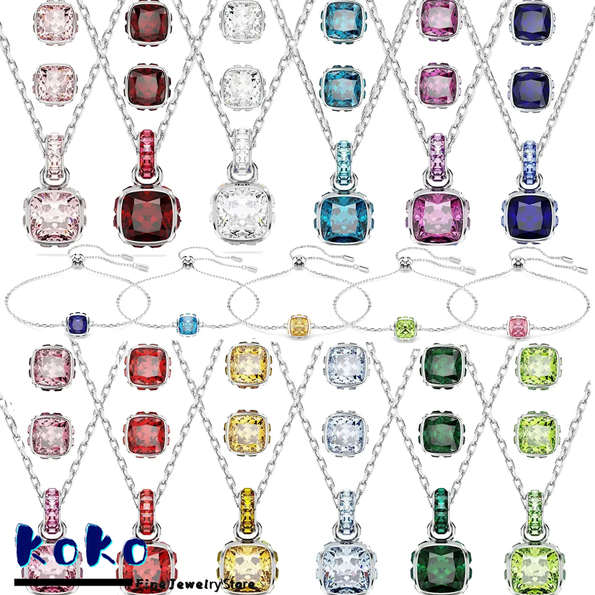 

Original Luxury Fine Jewelry Sets for Women Trend Birthday Square Crystal 12 Constellations Necklace Earring Party Accessories