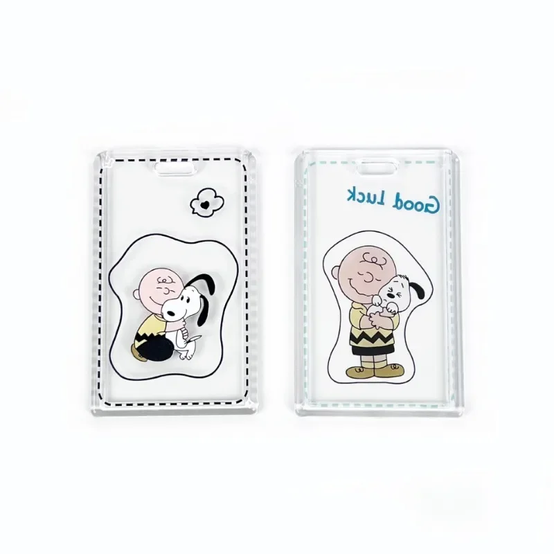 Cute Cartoon Snoopy Card Holder Students Portable Kawaii Anime Anti-lost Slide Sleeve with Lanyard Campus Meal Card Cover Gifts