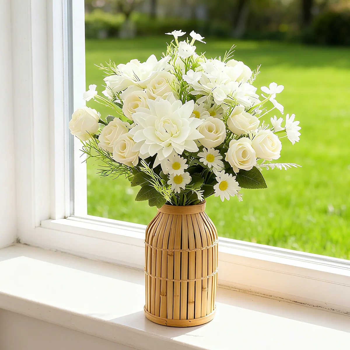 Artificial Flowers Silk Dahlia Rose Wedding Bridal Bouquets Home Room Table Outdoor Garden Yard Colorful Flowers Gift Box Decora