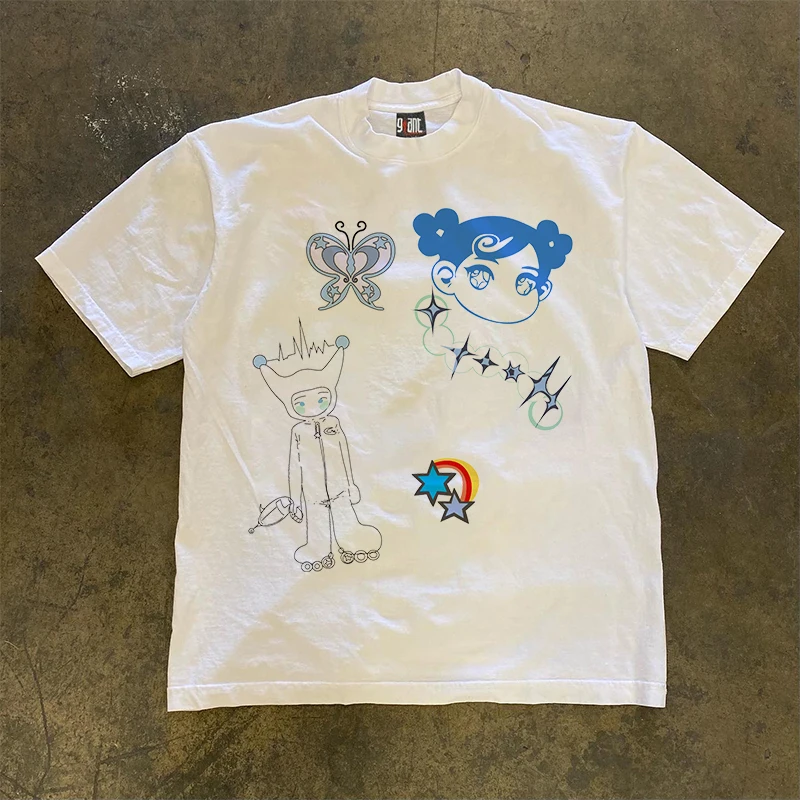 

Футболка свободного кроя из чистого хлопка с коротким рукавом, парная модель, плотность 260 г, классический стиль 90-х годов, гонконгский стиль, унисекс, топ