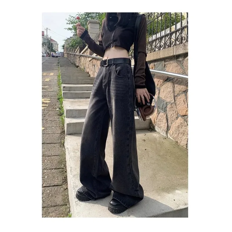 Women High Waist Straight Leg Jeans Y2k Korean Basic Fashion Baggy Vintage Streetwear M173