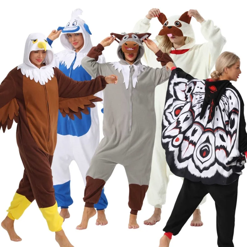 

Новые пижамы с изображением животных, человек-кигуруми, лисы, орла, аниме, комбинезоны для взрослых, костюм оленя для косплея, рождественские наряды