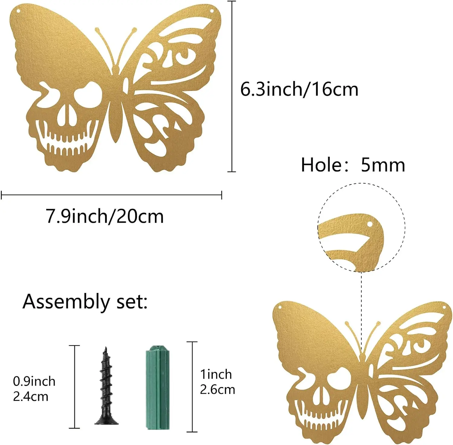 1PC Skull Metal Wall Art Butterfly Decor Wall Hanging Plaques Ornaments Iron Wall Art Sculpture Sign for Indoor Outdoor Home