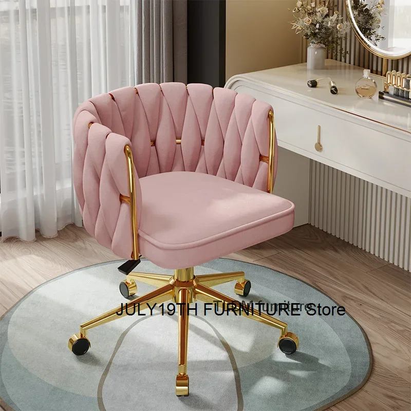 

Luxury Pink Bedroom Computer Chair Girls Makeup Elegant Backrest Simple Computer Chair Swivel Silla Escritiorio Office Furniture