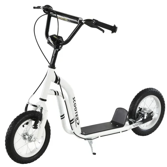 

Aosom Scooter Youth Scooter for 5+ with Dual Brakes, 12-Inch Inflatable Wheels, Outdoor Ride-On Toy, White
