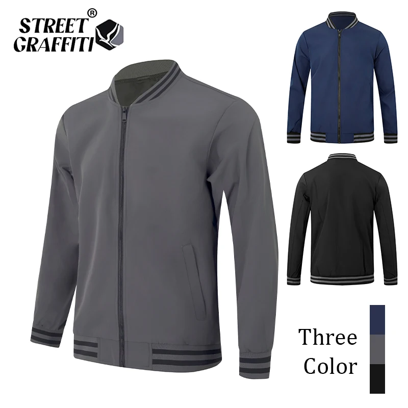 

Men's High Quality Windproof Jacket 2025 Spring Autumn Outdoor Sports Solid Casual Baseball Uniform Zipper Placket Coats