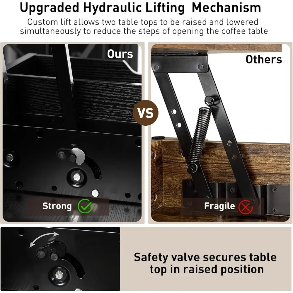 3-in-1-Multifunktion mit verstecktem Fach für das Wohnzimmer, moderner Lift-Couchtisch wandelt sich um den Esstisch für den Empfang