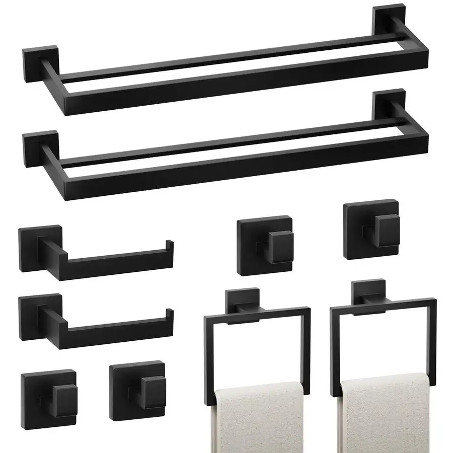 

Bathroom Hardware Set,23.6inch Wall Mounted Double Towel Bar SetTowel RackampToilet Paper HolderampTowel Ring and Towel HookBath