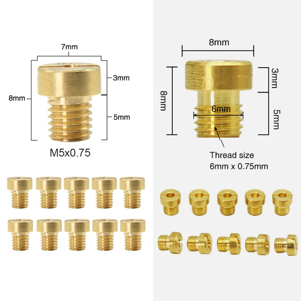

Комплект из 10 шт. основной струйный карбюратор M6 M5 6 мм 5 мм резьба для карбюратора DellOrto BGM Motoforce Форсунка инжектора карбюратора размер 50-200