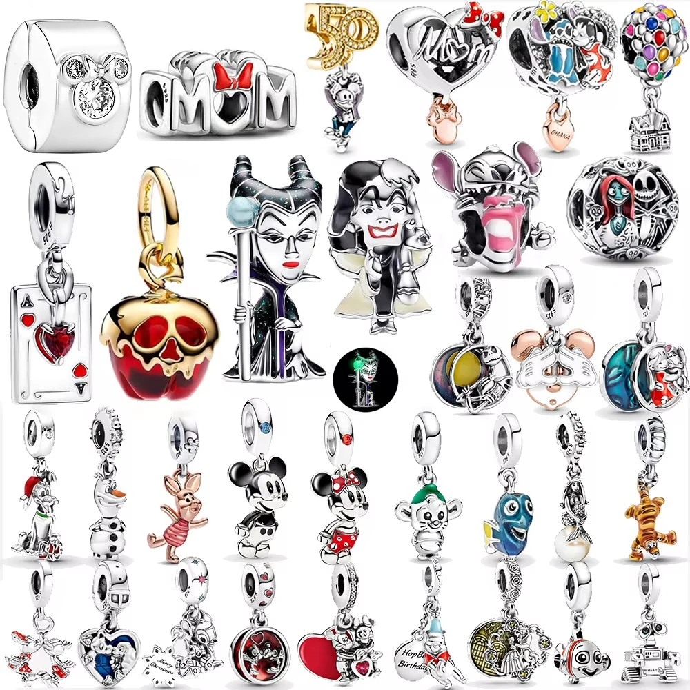 MINISO Disney 925 Sterling Silver Villains Maleficent Charm Mickey Minnie Mouse Stitch Beads Fit Pandora Bracelet Jewelry DIY