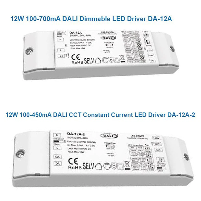 12W 100-700mA DALI Dimmable LED Driver DA-12A/CCT Constant Current LED Driver DA-12A-2 DALI-2 PWM Dimming