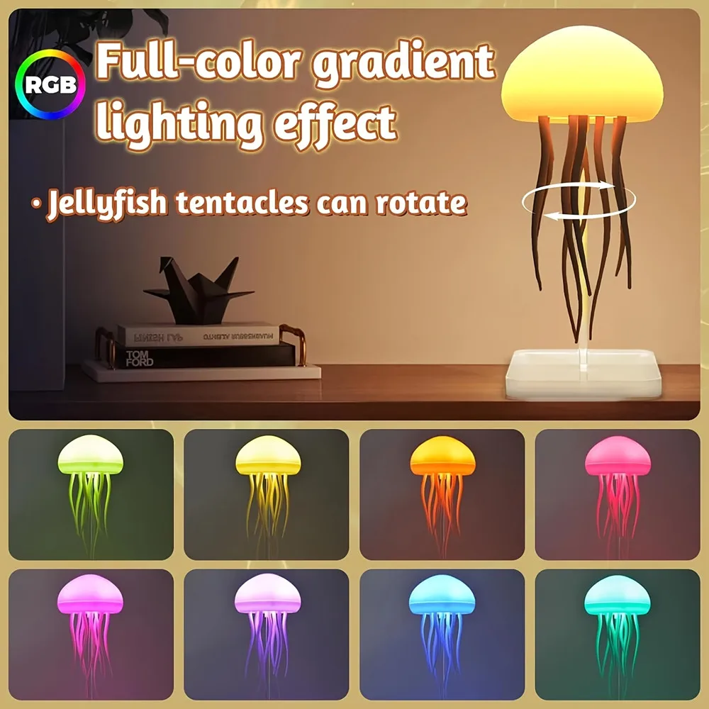 Modern Jellyfish Table Lamp, USB Rechargeable, Voice & Touch Control, Adjustable Color-Changing LED Night Light, for Home Decor
