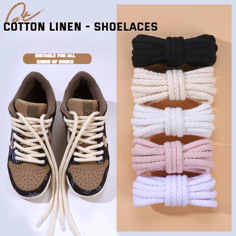 Linen Cotton Shoe laces 7mm Bold Round Shoelaces for Sneakers Laces Shoes Boot Shoelace Round Shoestrings 100/120/140/160/180CM