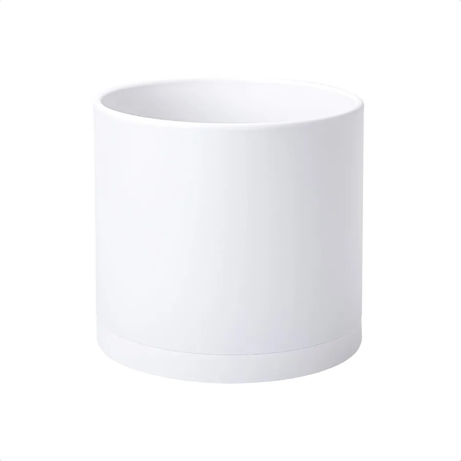 

8 Inch Plastic Planter Pots for Plant Pot with Drainage Hole and Seamless Saucers White Color 74XA1