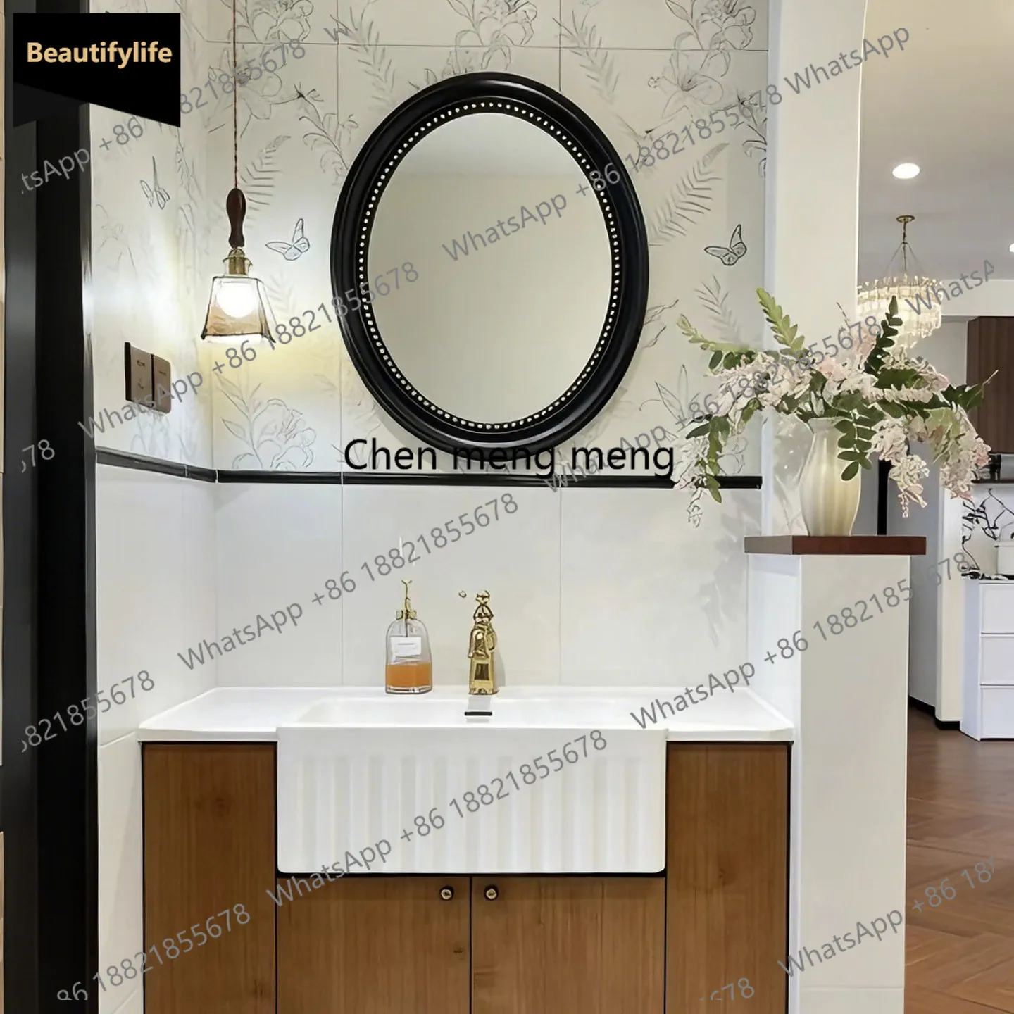 

C139 Log wind bathroom cabinet, rock slab ceramic under the counter basin, bathroom floor washing table