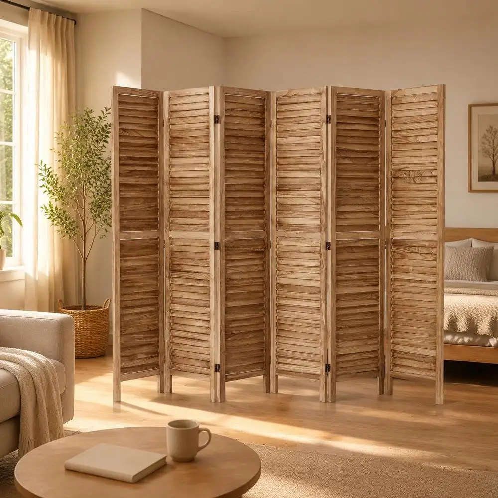 Paravent en bois, écran de séparation pliable à 6 panneaux, 242 cm de long, écran décoratif portable pour la séparation des pièces, style européen pour la maison, le restaurant, la chambre.