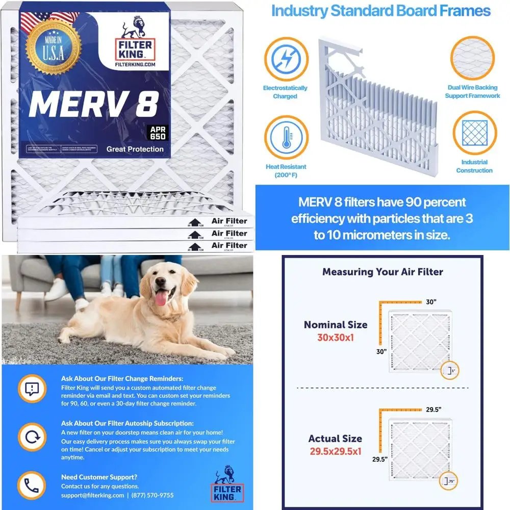 

HVAC Pleated Air Filters 6-Pack MERV 8 23x25x1 Inch Made in USA Actual Size 23x25x0.75 Furnace A/C Filters