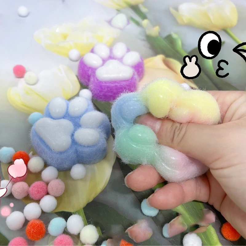 Fascinating Cartoon Cute Cat Paw Squeeze Toy Silicone Pinch TPR Soft Slow Rebound Decompression Stress Toy for Kids Gift Squishy