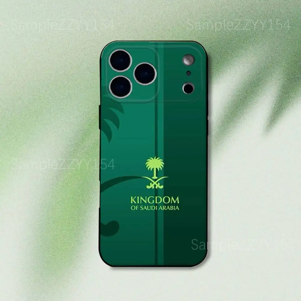 حافظة هاتف بعلم المملكة العربية السعودية لهاتف آيفون 17,16,15,14,13,12,Pro,Max,Plus,E,SE4,Air,Mini Black Soft Funda