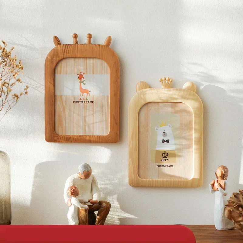 إطار صور جداري مقاس 7 بوصة مع فتحة معلقة، إطارات صور خشبية كلاسيكية للأطفال على شكل حيوانات كرتونية لتزيين سطح المكتب المنزلي #3