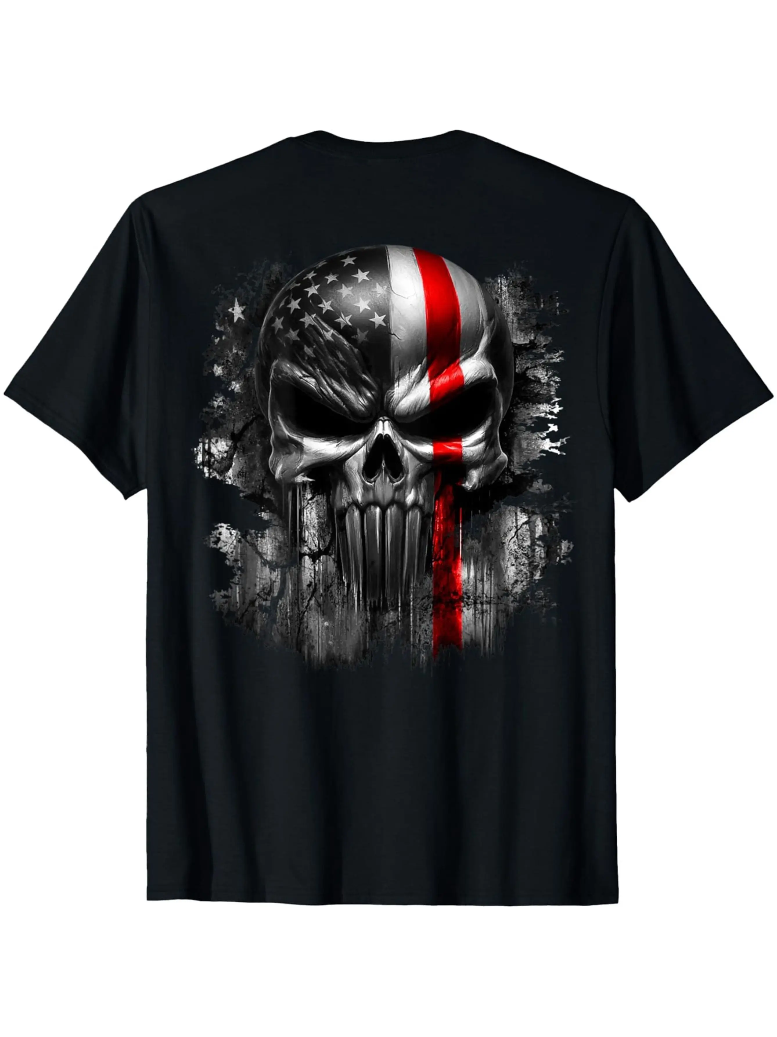 

Men's patriotic skull and American flag pattern T-shirt100% pure cotton,soft and breathable for street style short-sleeved shirt