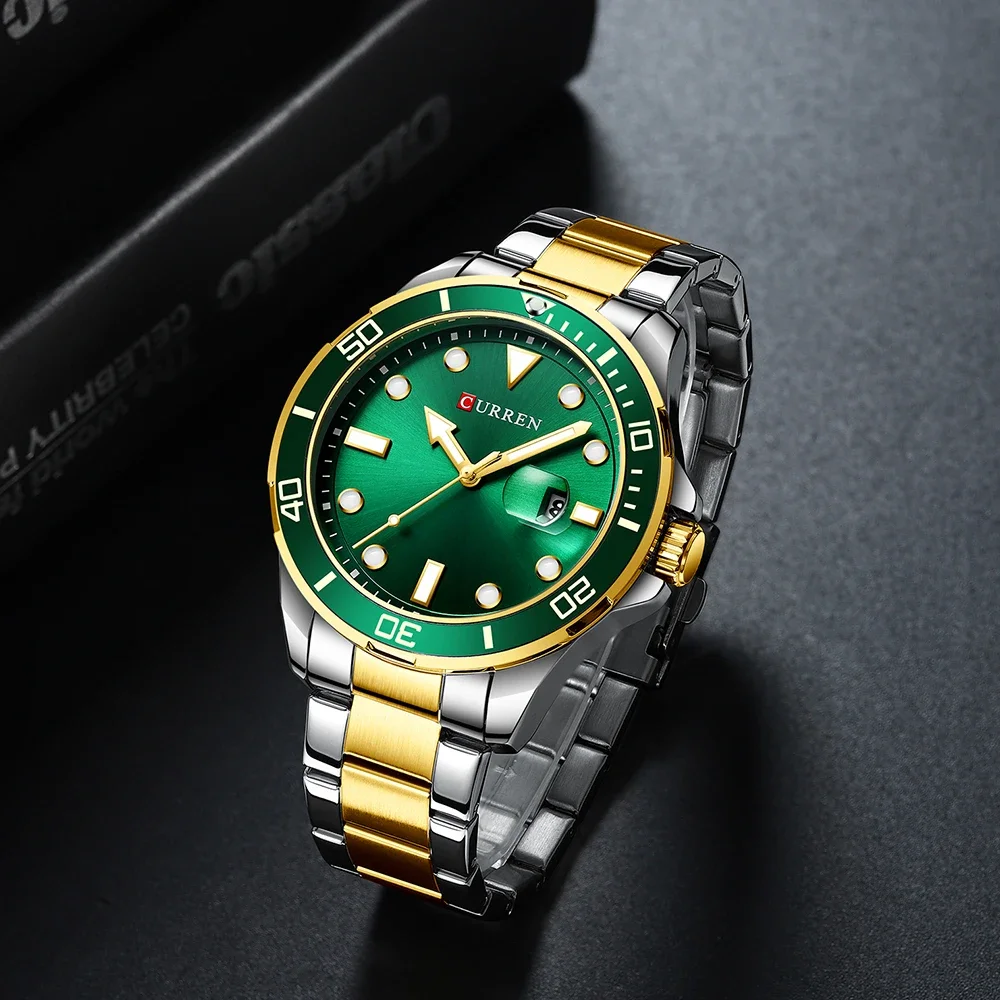 CURREN 8388 Green Water Ghost Series Quartz Men Watches High-end Luxury Sapphire Glass Stainless Steel Watch Men